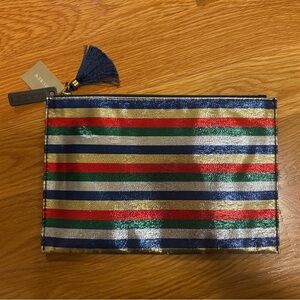 NWT J.Crew Striped Metallic Clutch with Tassel